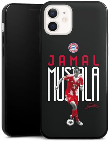 Slim Case extra dünn kompatibel mit Apple iPhone 12 Silikon Handyhülle schwarz Hülle FC Bayern München Jamal Musiala Offizielles Lizenzprodukt