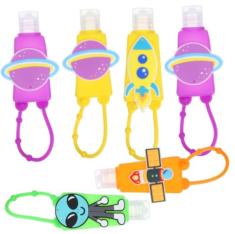 Botella Colgante de Viaje 30ml de Plástico y Silicona, 6 Piezas | Forma Cartoon, Gancho para Mochila y Cochecito, Diseño Hermético, Colores Aleatorios Color Aleatorio