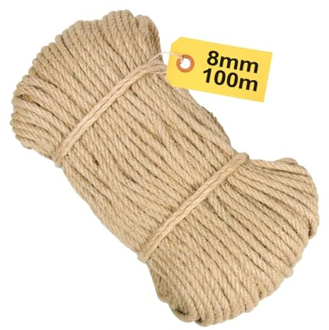 Corde en Jute 8 mm 100 m Naturelle pour Arbre à Chat, Jardin DIY Décoration | Jute naturel, corde tressée, solide, jardin, bricolage, réparation arbre à chat, fibre végétale résistante, DIY, décoration