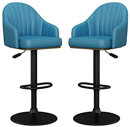 MARIYCH Küchenhocker, Barhocker, Leder, drehbar, verstellbar, gepolsterter Sitz, 2er-Set für Essbereich, Café, Blau