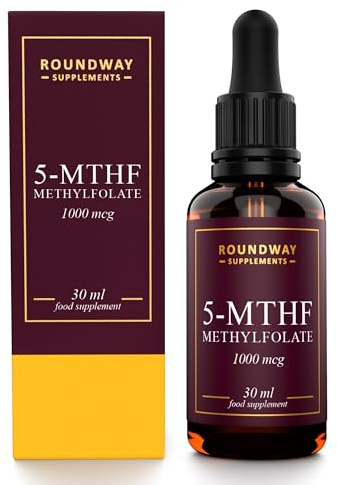 Methylfolate Folic Acid 1000mcg Drops as 5-Methyltetrahydrofolate | 5-MTHF Vitamin B9 Supplement for Pregnancy | 30ml, 60 Servings, 2 Month Supply | Made in The UK by Roundway Supplements