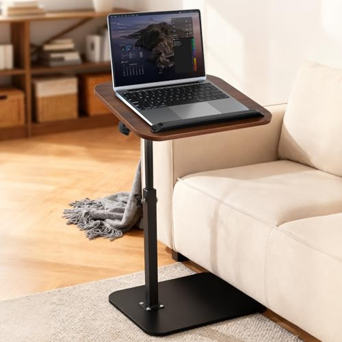 VeftBltrem C-Shape Side Table, 45-80cm Height Adjustable 360° Swivel Bedside Tables, Coffee Sofa Laptop Table with Tablet Slot, Small End Table Bedside for Living Room, Bedroom,Couch(Walnut Color)