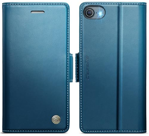 KZB Wallet Case for iPhone 7/8/SE 2020/2022, Magnetic Flip, RFID Blocking | 3 Card Holders, Kickstand, Shockproof, PU Leather, Magnetic Closure, Phone Cover for iPhone 7/8/SE2/SE3 (4.7''), Blue