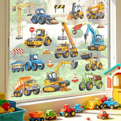 decalmile Fensterbilder Fahrzeuge Baustelle Traktor Auto Fensteraufkleber | Statische Anti-Kollision Fensterdeko, Beidseitiger Druck, auf Beiden Seiten klar Sichtbar, Wasserdicht, Abnehmbar