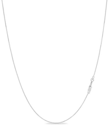 KEZEF Sterling Silver Italian Box Chain Necklace for Women, Girls and Men | Thin and Strong 0.7mm Solid 925 Silver Necklace with Spring Ring Clasp - 18 Inches | 45cm