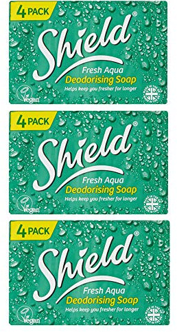 THREE PACKS of Shield Fresh Aqua Deodorising Soap 4 Pack
