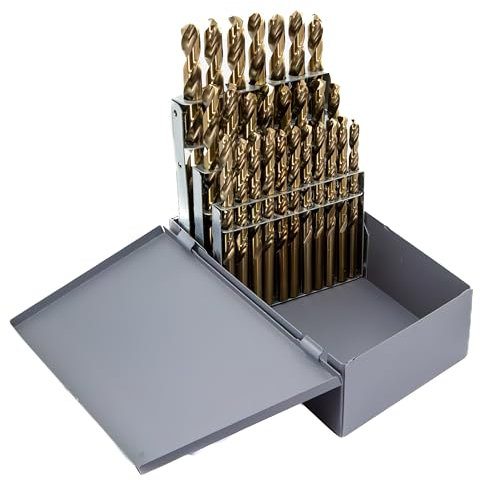 HSS-America D/ACO Serie-Cobalt-Bohrer Bit-Set in Metall Fall (13–115-teiliges Set, 1/40,6 cm-1, A-Z, 1-# 80, 1,00 mm – 13.00 mm), Split Point, Gold Finish, Spiral Flute, 1.00mm - 13.00mm, 1