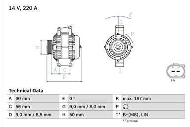 BOSCH Lichtmaschine 220A Generator LiMa 14V Alternator mit Freilaufriemenscheibe passend für MERCEDES-BENZ M-Klasse (W164) S-Klasse Limousine (W221) R-Klasse (W251, V251) GL (X164) 0 986 047 800