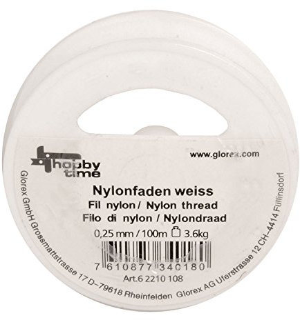 GLOREX 6 2210 108 - Nylonfaden auf Spule, weiß, 0,25 mm x 100 m, Tragkraft ca. 3,6 kg, zur Schmuckherstellung, für Mobiles, zum Aufhängen