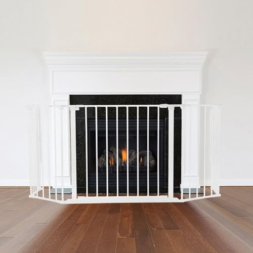 Safetots Multi Panel Fire Surround, 49cm Deep x 105cm Wide, White, 70cm Tall, Child and Pet Fire Safety, Baby and Toddler Fire Guard, Safety Barrier for Fireplaces, Easy Installation