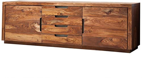 MASSIVMOEBEL24.DE | Duke massives Sideboard #116 - Walnuss, lackiert | Sheesham-Holz - Palisander | 200x50x65cm | 4 Schubladen - 2 Türen | Kommode Tv-Sideboard Wohnzimmer-Schrank