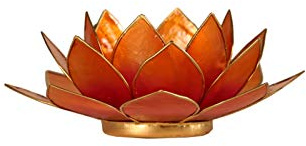 Porte Bougie Fleur de Lotus Orange rosé et Or 2nd chakra