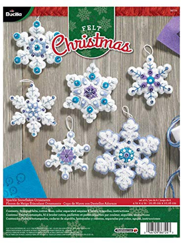 Bucilla Filz-Applikation-Ornament-Bastelset in verschiedenen saisonalen Stilen. Glänzende Schneeflocke 4x4 Set of 6