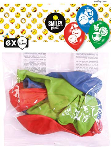 amscan 11012008 9901298 6 Latexballons Smiley Emoticons, Blau/Rot/Grün