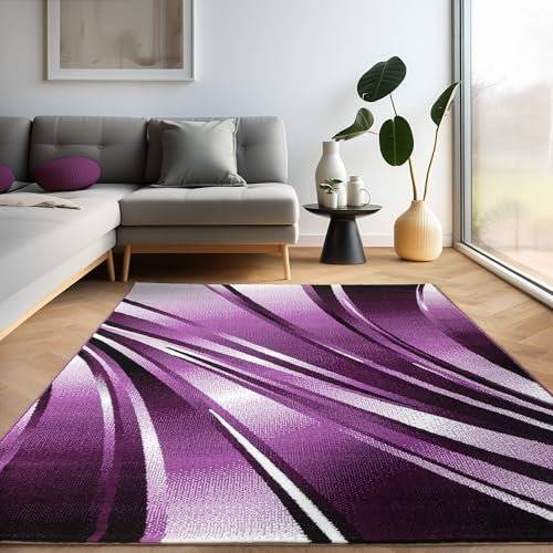 Carpettex Teppich Wohnzimmer Kurzflor 200 x 290 cm Modern Abstrakt Wellen Design Lila - Teppich Schlafzimmer Extra Weich Flauschig Waschbar Küchenteppich - Esszimmer Kinderzimmer Wohnzimmerteppich