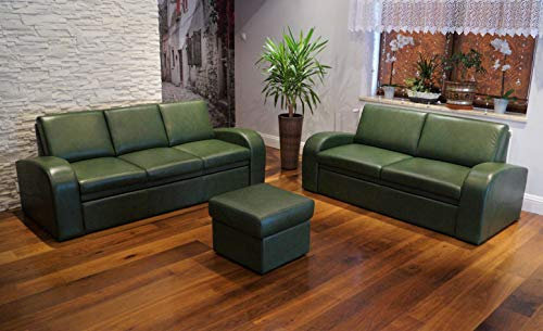 Quattro Meble Grün Echtleder Sofagarnitur Oslo FS 2,5er + 3 er mit Schlaffunktion + Hocker Ledersofa Echt Leder Couchgarnitur Möbel Set große Farbauswahl !!!