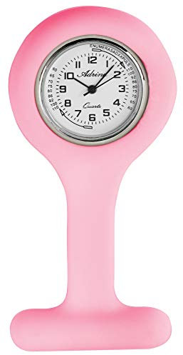 Adrina Unisex – Uhr Krankenschwesteruhr Silikon Ansteckuhr Analog Quarz 410000X (Rosa/Silberfarbig)