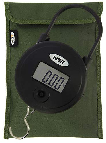 New NGT Carp Coarse Fishing Digital 55lb / 25kg Weighing Scales with Hook and Green Storage Pouch