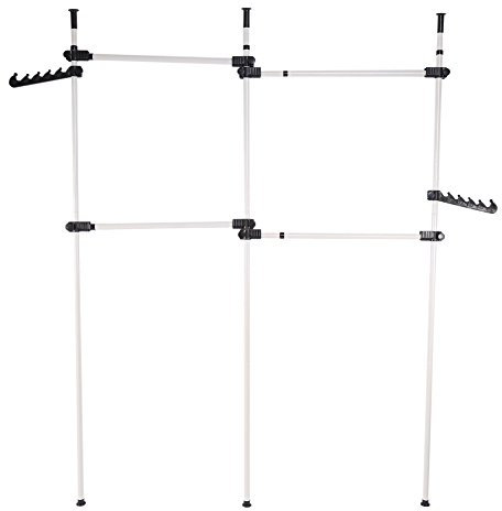 Télescope Garde-Robe Système, Portant de Vêtement Penderie Télescopique 4 Barres Système Réglable Largeur:153,5-272cm Hauteur:281-329cm Porte-vêtements avec Tubes en Acier Durable