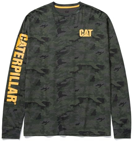 CAT Men's Men's Trademark Banner Long Sleeve T-Shirt T-Shirt | Center Back Neck Wire Management Loop, Cat Logos