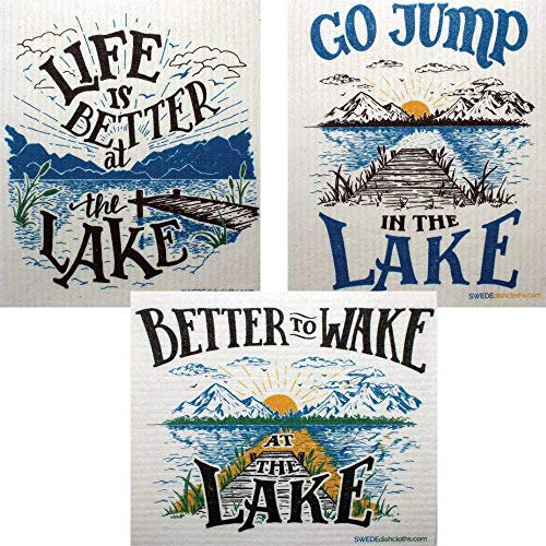 Swedish Dishcloths Mixed Lake Life Set of 3 cloths (One of each design) | ECO Friendly Reusable Absorbent Cleaning Cloth
