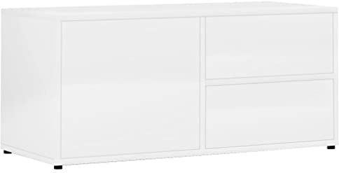 vidaXL Meuble TV, Armoire de Télévision avec Tiroirs, Meuble Télé de Salon Salle de Séjour Intérieur, Scandinave, Blanc Brillant Bois d’Ingénierie