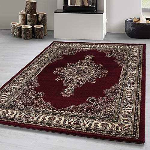Carpetsale24 Orient Teppich 80x150 cm Rot, Klassischer Kurzflor mit Ornamentik, Pflegeleichter Läufer für Flur, Diele oder Eingangsbereich