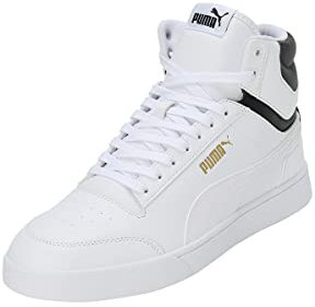PUMA Unisex Shuffle Mid Sneaker, White White Black Team Gold, 43 EU