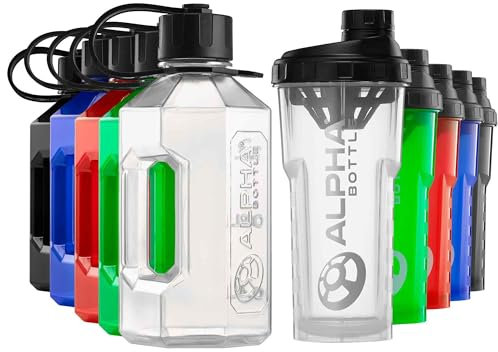 Alpha Designs | 2 Pack Water Bottle (1.6L) & Protein Shaker Bottle (750ml) Bundle | Clear