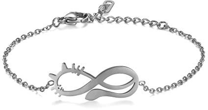JewelryWe Schmuck Damen Armband mit Infinity Unendlichkeit Zeichen Kätzchen, Edelstahl Armkette Armreif Geschenk Verstellbar Silber