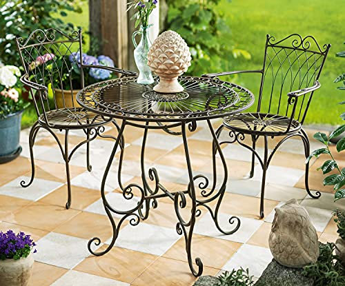 Dekoleidenschaft 3 TLG. Bistro-Set „Flair“, Tisch & 2 Stühle aus Metall in Antik-Optik, Dunkelbraun, nostalgisches Gartenmöbel-Set, Vintage Balkonmöbel, Retro Terrassenmöbel