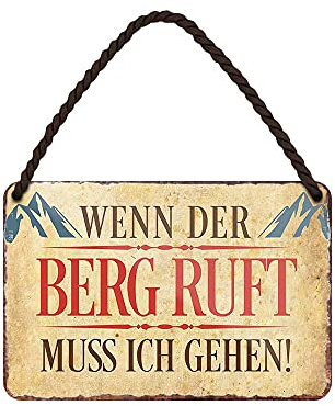 Wenn der Berg ruft muss ich gehen Schild - Retro Deko Metallschild mit Kordel und Saugnapf - lustiges Blechschild Geschenk für Wanderer Bergsteiger Climber Kletterer Berg Alpen Urlauber - 18x12cm