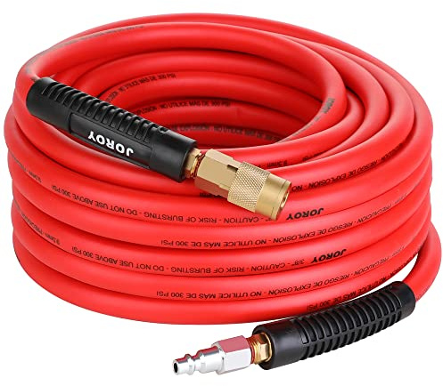 JOROY Hybrid Air Hose, 3/8-Inch by 50 Feet Air compressor Hose,Heavy Duty, Lightweight, Kink Resistant, All-Weather Flexibility with 1/4-Inch Brass Air Coupler and Plug, 300 PSI