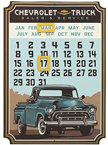 Open Road Brands Chevrolet Truck Kalender - Vintage Metall geprägtes Chevy Schild mit Magneten für Garage, Geschäft oder Keller