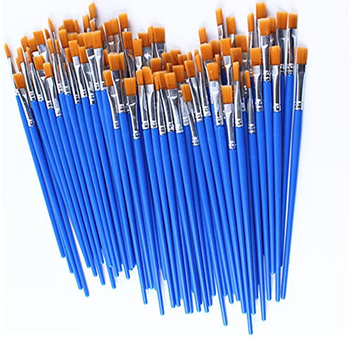 60 Pcs 5mm Wide Flat Paint Brushes Set with Nylon Hair,Small Brush Bulk for Detail Painting,Short Plastic Handle,Acrylic Oil Watercolor Fine Art Painting for Kids,Students,Starter,Teens, Adults, Artis