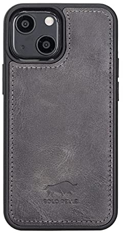 Solo Pelle Lederhülle für das iPhone 13 Mini in 5.4 Zoll Stanford Case Leder Hülle Ledertasche Backcover aus echtem Leder (Steingrau)