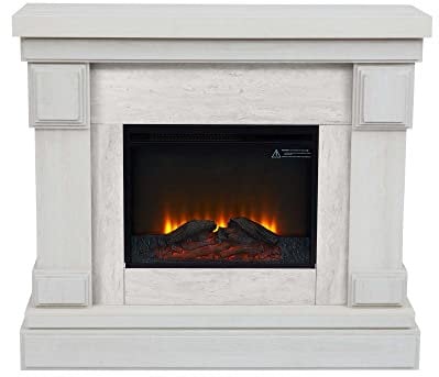 Teamson Home Hestia 48″ Elektrischer Freistehender Kamin mit Berührungssensitiver Bildschirm, Fernbedienung, Temperatur- und Zeitsteuerung, Innenheizung, Grauer Marmor