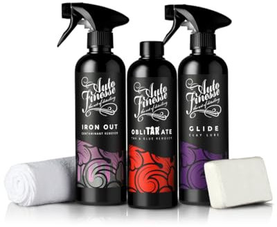 Auto Finesse Decon Essentials Kit | Car Paint Decontamination Kit | Removes Iron Fallout, Tar & Contaminants | Complete Kit with Iron Out, Oblitarate, Glide & Clay Bar