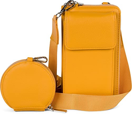 styleBREAKER Damen Taschen Set 2-Teilig Mini Bag mit Handy Fach und RFID Schutz, Umhängetasche, Handytasche, Crossbag 02012385, Farbe:Curry