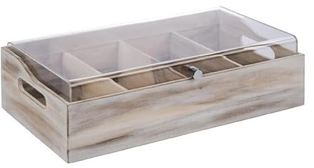 Esmeyer APS 11948 Range-couverts avec couvercle, 51 x 28 cm, hauteur 14,5 cm, bois d'acacia Vintage White, 4 compartiments de 26 x 11,5 cm chacun