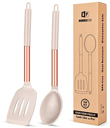 Pack of 2 Large Silicone Slotted Spatula, Non Stick Solid Spoon, High Heat Resistant BPA Free Cooking Utensils, Ideal Kitchen Cookware for Frying, Turning, Mixing, Serving, Draining, Stirring