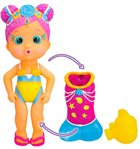 BLOOPIES Magic Tail Mermaids Melodie Meerjungfrau-Puppe mit abnehmbarem glänzendem Schwanz und ihrem Meeresfreund; Spritzt Wasser und bläst Blasen - Badespielzeug und Spiel für Jungen und Mädchen