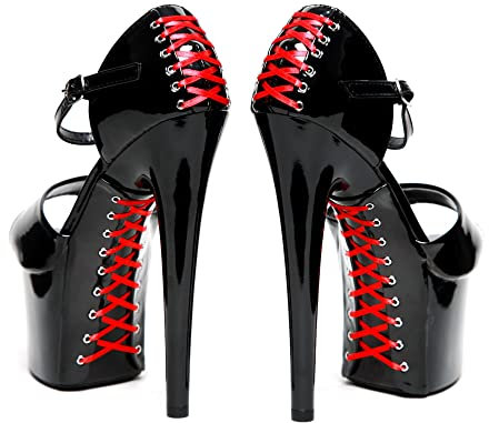 Demonia - Schwarze Damen-Pumps mit Plattform – rote Mieder – Damenschuhe mit sexy Absatz – glamouröse und modische Schuhe, Schwarz , 37 EU