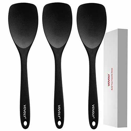 VOVOLY Upgrade Silicone Spatula Spoon Set, Heat Resistant Rubber Spoonula, Seamless Non-Stick Flexible Scrapers for Baking Mixing Tool,3 Pack, Black