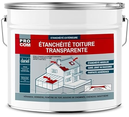 PRO COM Étanchéité transparente polyuréthane - Résine d'étanchéité transparente toiture, véranda, verrière, serre 10 litres