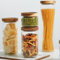 Danmu Art 350ml Borosilicate Glass Storage Jars with Airtight Wood Lids - Stackable Food Storage Containers for Pasta,Coffee Beans,Cereal,Flour - Set of 3,Flour 350m