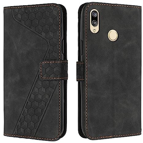 YIRRANZD Custodia per Huawei P Smart 2019, Cover a Libro in Pelle PU con Slot Cart e Silicone TPU Bumper, Flip Caso Portafoglio Cover per Huawei P Smart 2019 (Nero)