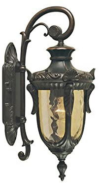 meineWunschleuchte Hochwertige Außenwandlaterne im Jugendstil mit Schirm aus Amberglas, Höhe 43cm