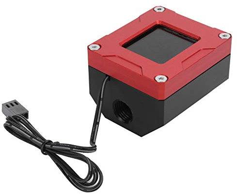 Zunate Elektrischer Durchflussmesser mit LCD-Anzeige, Wasserkühlungs-Durchflussmesser-Anzeige Elektrische Erkennung Thermonmeter-Überwachung G1 / 4-Zoll-Gewinde für PC-Computer