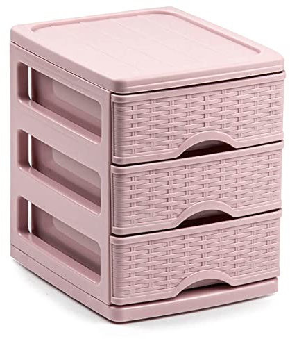 ACAN Tradineur - Commode à 3 niveaux modèle Turia avec design en osier, fabriquée en Espagne, tour de rangement multi-usages, organiseur auxiliaire, 17 x 13,5 x 18 cm, rose